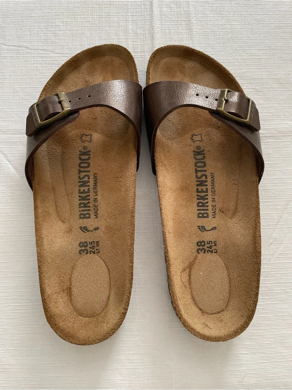 Birkenstock Madrid BronzeSingle-Strap Leather Slide Sandals